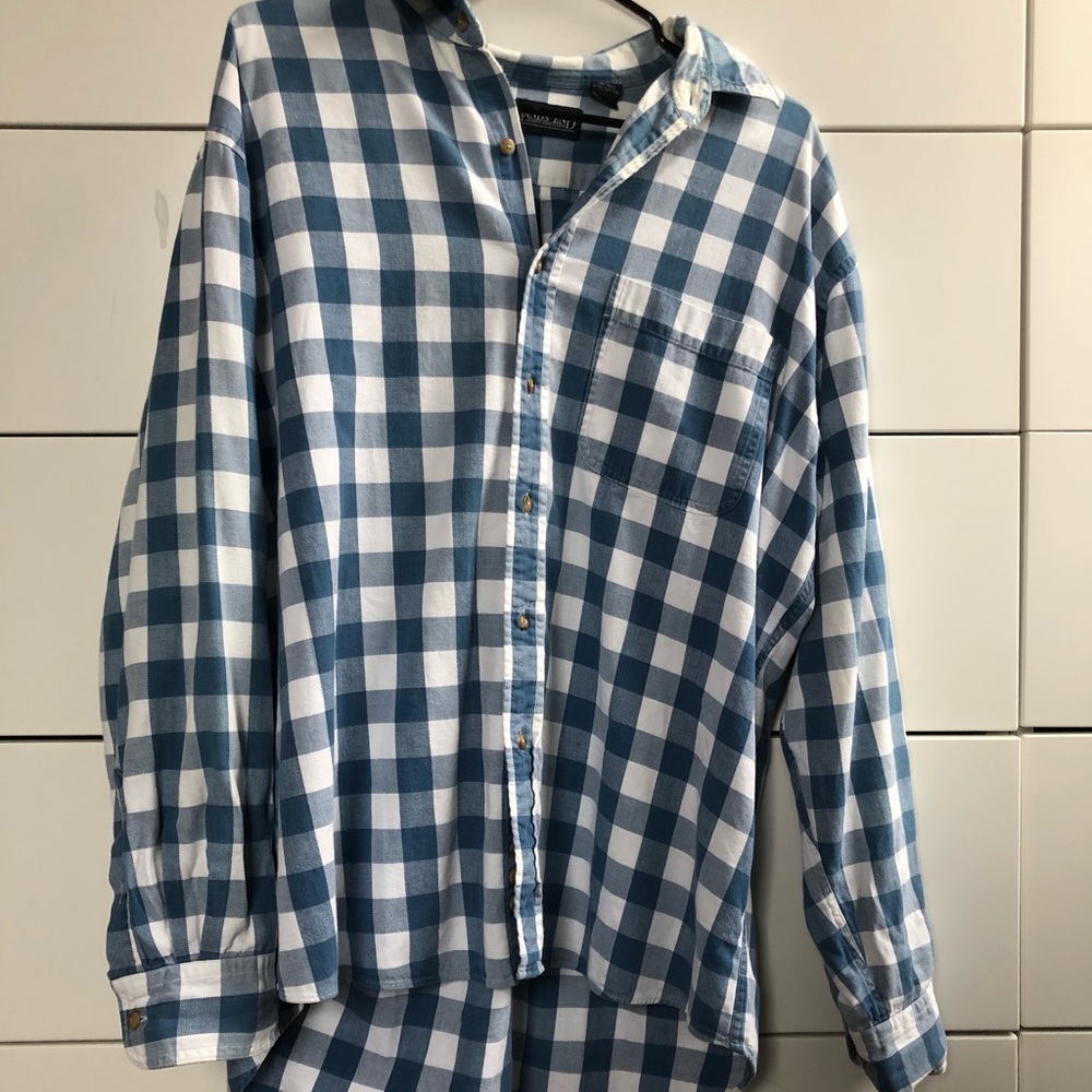 Lands End mens blue and white button up